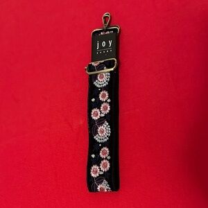 Joy Susan Black Floral Sequin Embroidered Crossbody Strap Gold Hardware NWT